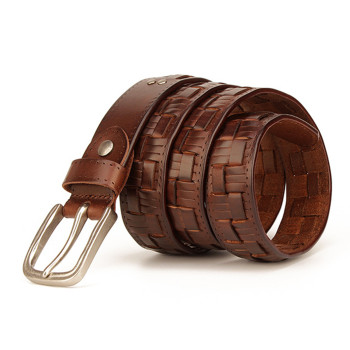 Mens Real Leather Braided Belt Brown