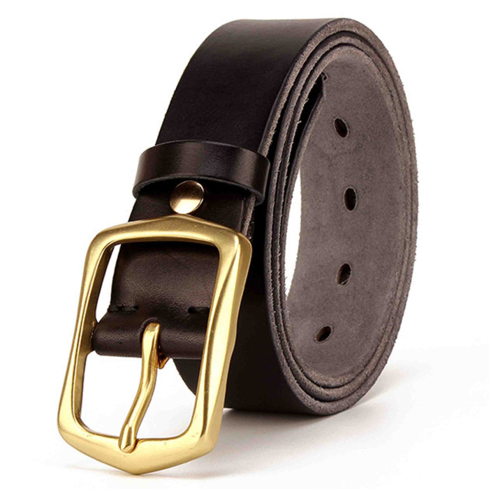 Womens Leather Belt for Jeans Gold Buckle 1.5in Black
