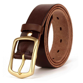 Brown Belt for Women Gold Buckle Real Leather