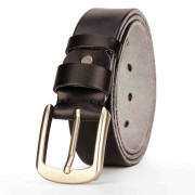 Mens Casual Belt for Jeans Black Full Grain Leather Silver Single Prong Buckle