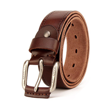 Mens Brown Belt for Chinos with Carving 100% Full Grain Leather