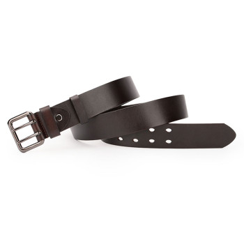 Double Prong Leather Belt Heavy Duty Belt for Men Dark Brown