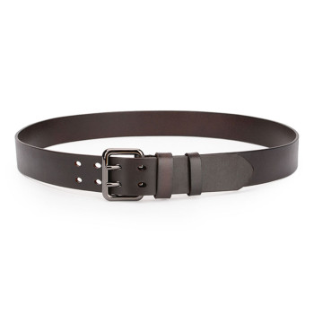 Double Prong Leather Belt Heavy Duty Belt for Men Dark Brown