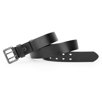Double Prong Leather Belt Heavy Duty Belt for Men Black