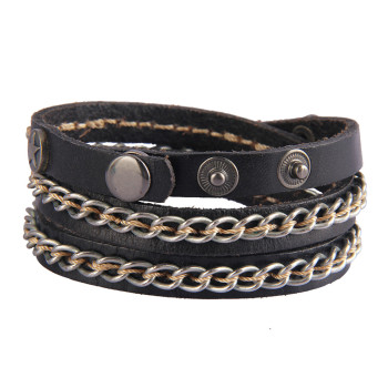 Mens Leather Bracelet with Chain