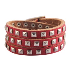 Studded Leather Bracelet Red