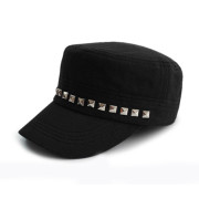black denim military cap with studs