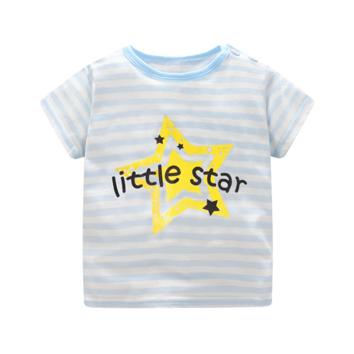 Toddler Cotton Tee with Stripes and Little Star Print Pure Cotton