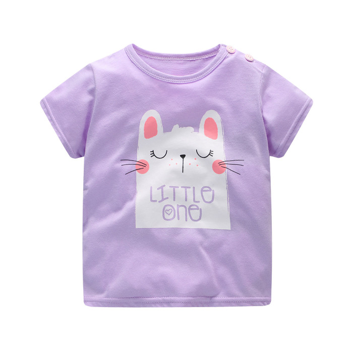 Cute Cotton Tee for Girls, Cute Mouse Graphic Tee for Girls, Purple Color Tee for Kids