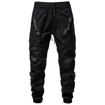 mens black cargo pants with straps