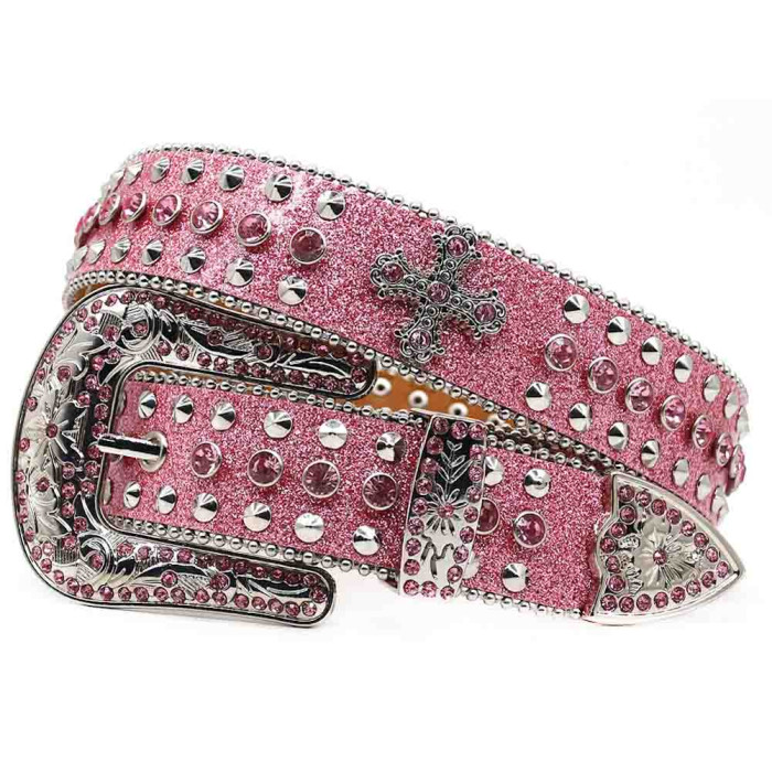 Rhinestone Belt with Floral Cross Alloy Pin Buckle