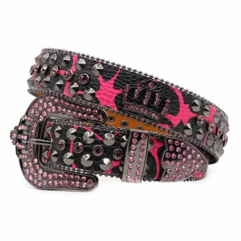  Metallic Rhinestone Belt with Skulls and AB Rhienstones