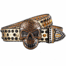 Punk Death Ghost Rhinestone Beaded Leather Belt