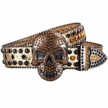  Metallic Rhinestone Belt with Skulls and AB Rhienstones