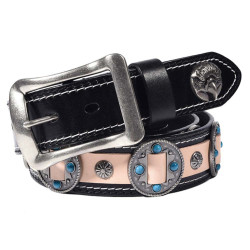 Men's Turquoise Inlay Floral Studded Leather Belt