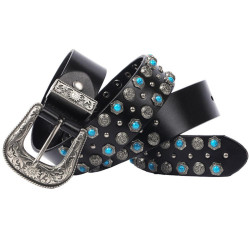 Turquoise Stone Decoration Genuine Leather Rhinestone Belt