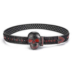 Sequin Punk Style Skull Head Rhinestone Rivet Waistband for Jeans Western Denim Belt