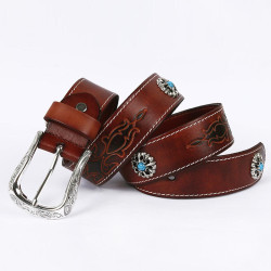 Metal Silver Flowers Cowhide Unisex Belts