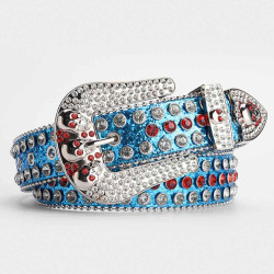 Skull Buckle Blue Shiny Strap With Crystal Studded Rhinestone Belt