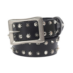 Unisex Leather Studded Belt with Pin Buckle and Rivets