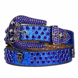 Studded Spike Skull Buckle PU Leather Rhinestone Belt - Punk Cowboy Style