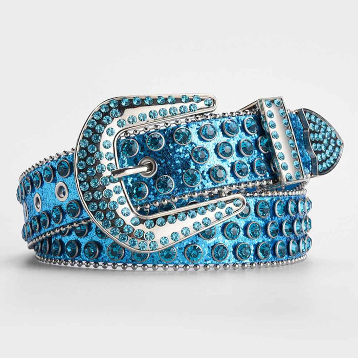 Luxury Shiny PU Leather Colorful Studded BB Rhinestone Western Belt