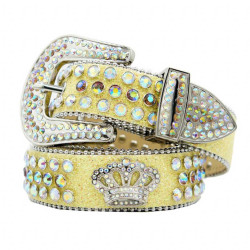 New Fashion Luxury Designer Rhinestones Pattern High quality Skin Leather Belt