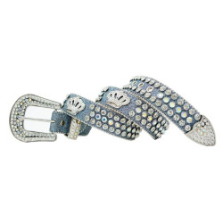 Rhinestones Blue Leather Strap Belts Crystal Multi Stones With Crown