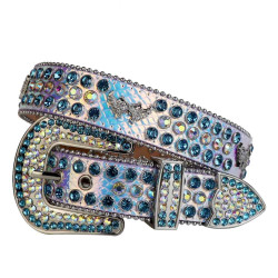 Wide Bling Neon Fluorescence Leather Studded Crystal Rhinestone Belt