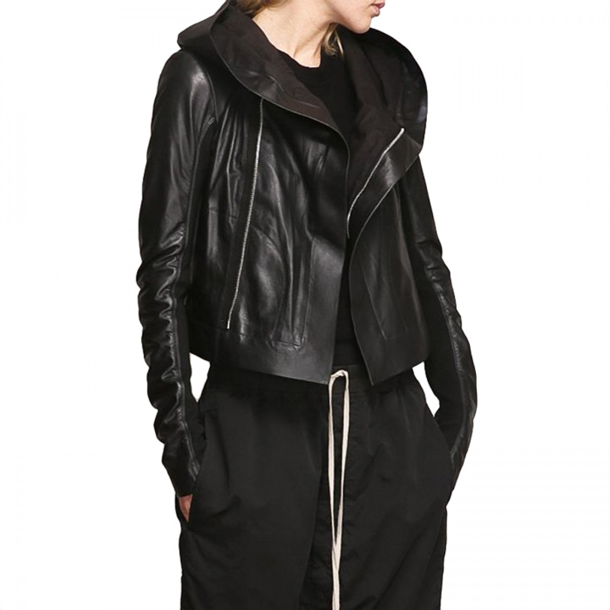 hooded biker jacket womens