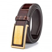 brown leather belt with gold buckle