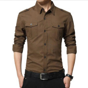 Men's Denim Shirt Military Style Brown