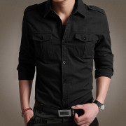 Men's Denim Shirt Military Style Black