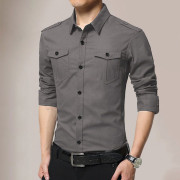 Men's Denim Shirt Military Style Grey