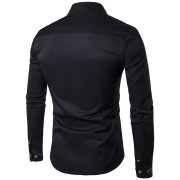 Men's Military Style Dress Shirt  Asymmetrical Buttons Black