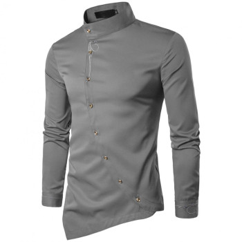 Men's Military Style Dress Shirt  Asymmetrical Buttons