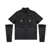 Men's Punk Shirt Removable Sleeves Two Front Pockets