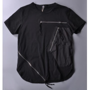 Men's Punk T-shirt with Asymmetrical Zippers Black