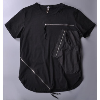 Men's Punk T-shirt with Asymmetrical Zippers Black