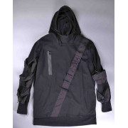 Men's Ninja Hoodie with Straps and Sleeve Pockets Black. Cotton polyester blend.