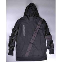 Men's Ninja Hoodie with Straps and Sleeve Pockets Black