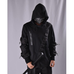 Men's Ninja Hoodie with Straps and Sleeve Pockets Black