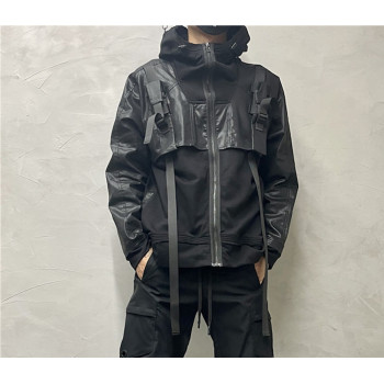 Men's Punk Jacket with Straps and Hoodie