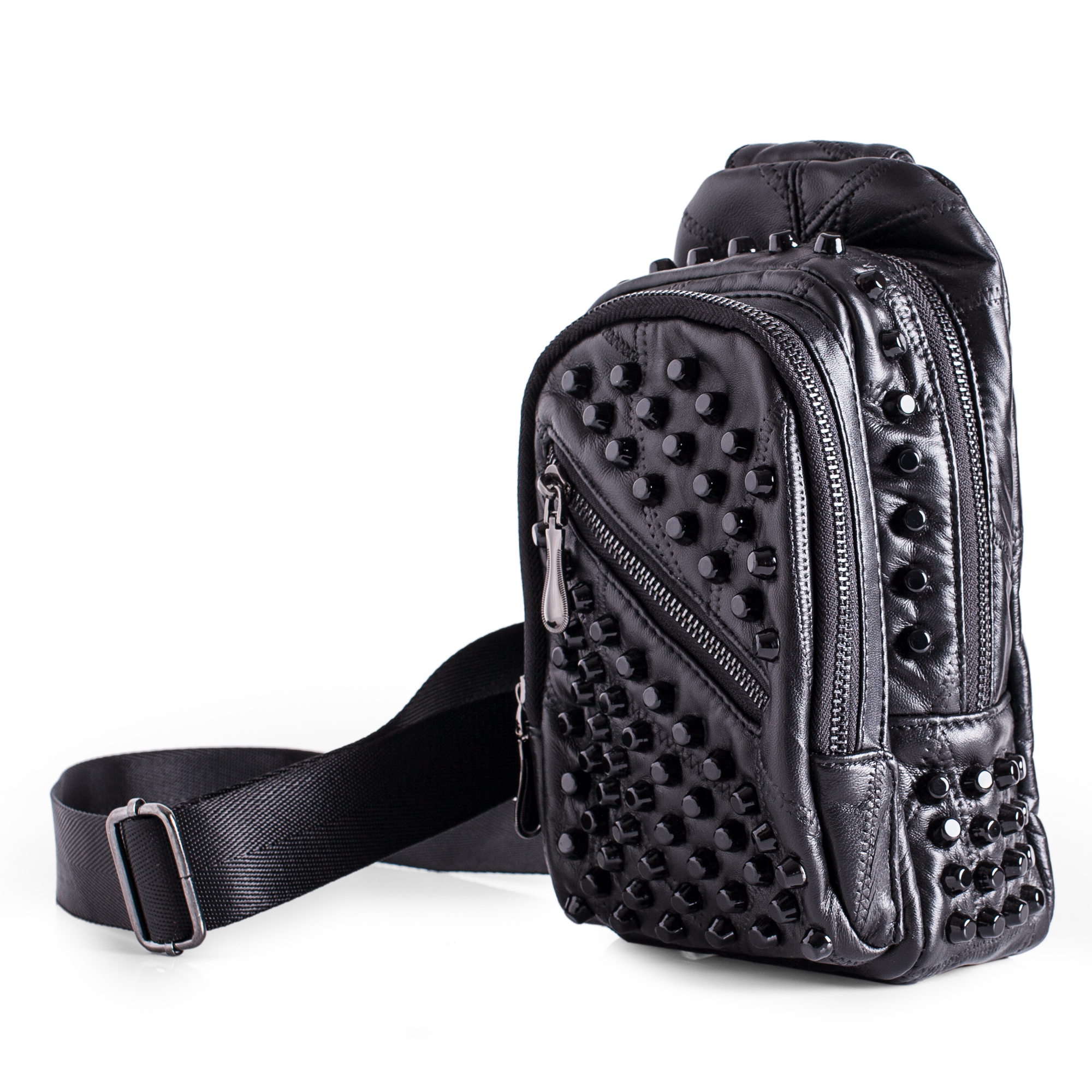 black studded sling bag