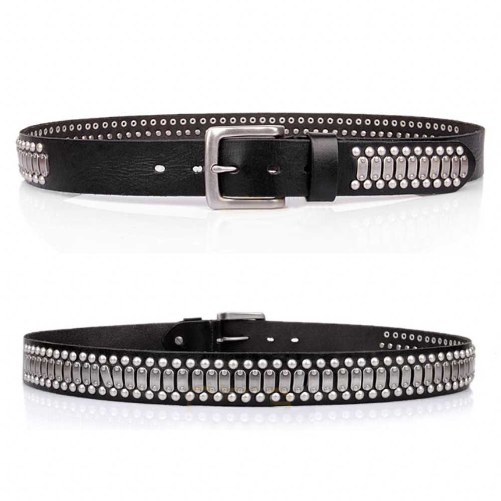 Mens Leather Embossed press studded Belt 1.5" Black or Brown ALL SIZES B8A 