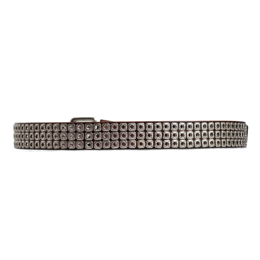 Brown Studded Belt Triple Prong Buckle Italian Leather | Mens Studded ...