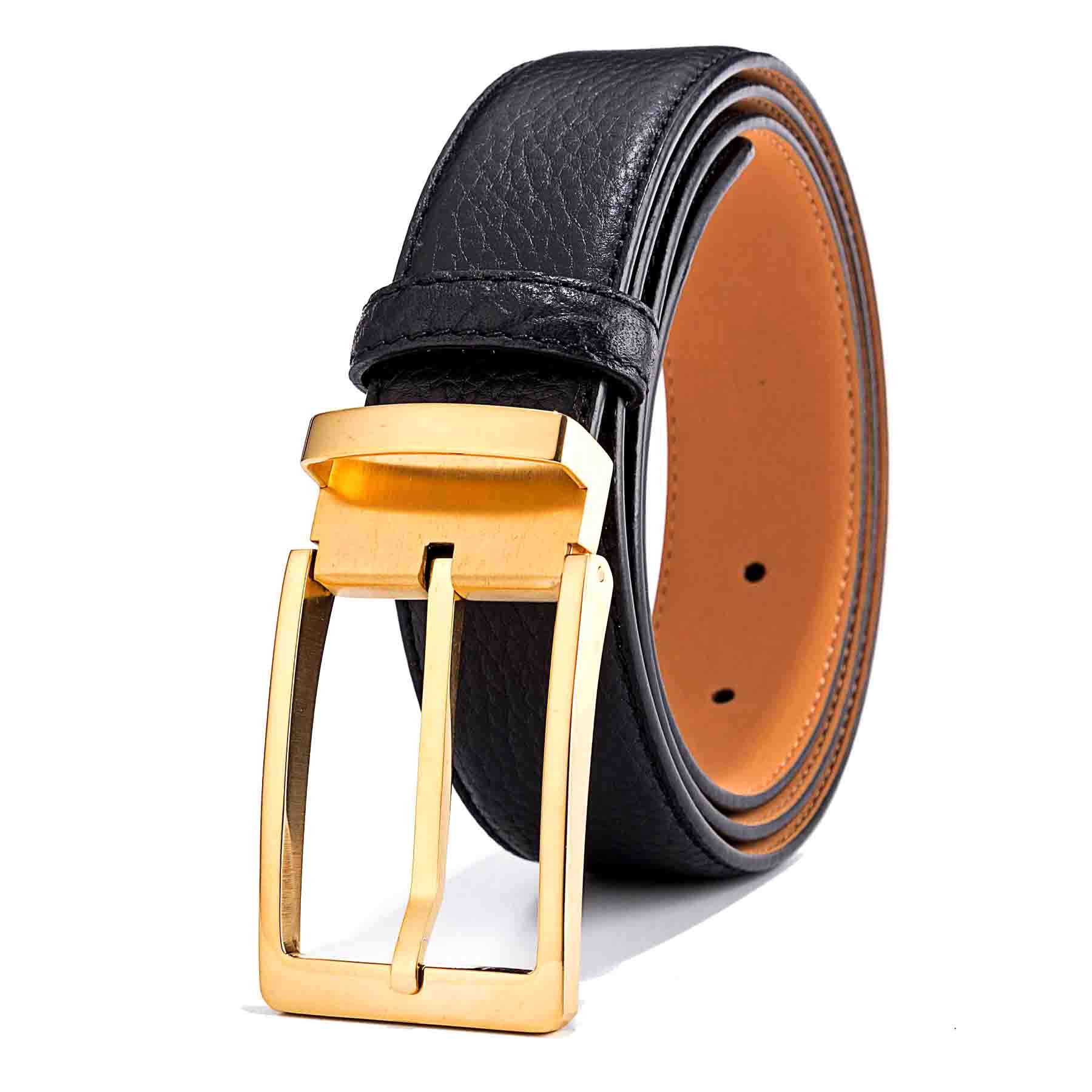 Mens Black and Gold Chino Belt Pebbled Texture 1.5in Width | LATICCI