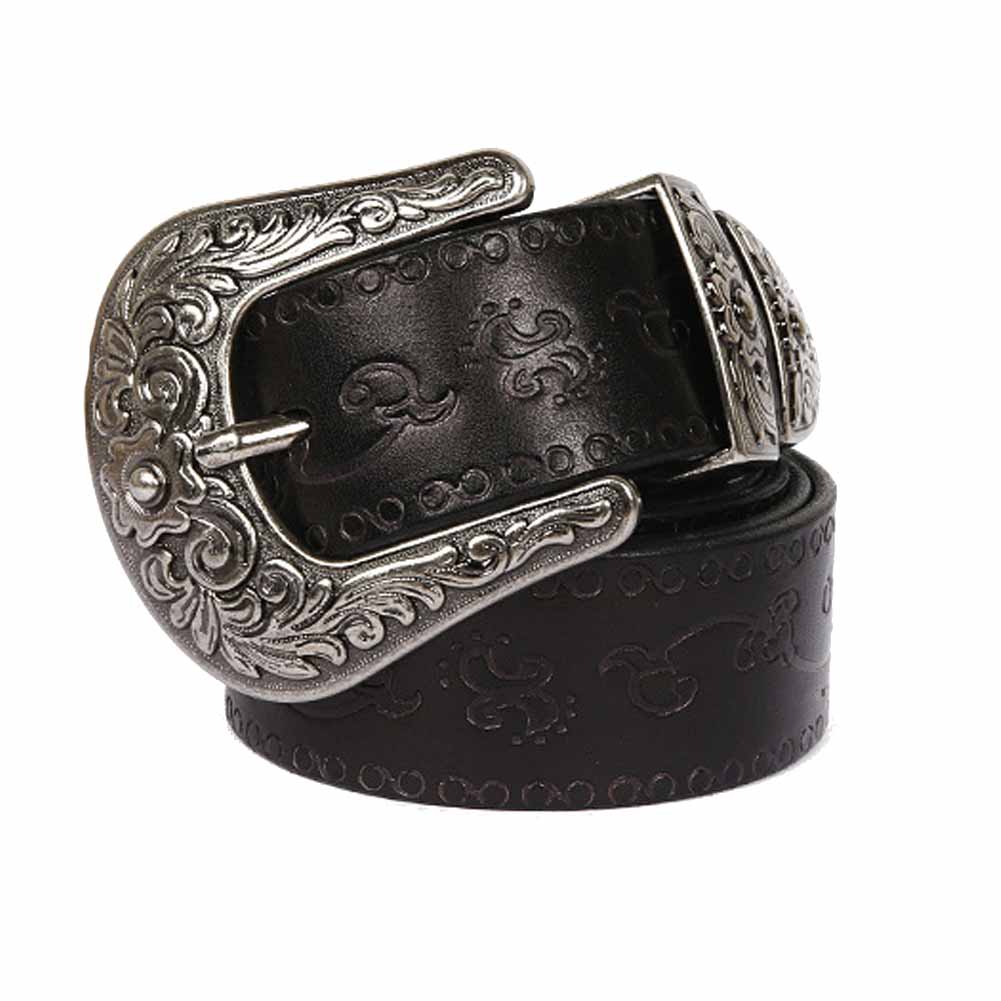 men's leather brown belt casual dress silver single prong buckle