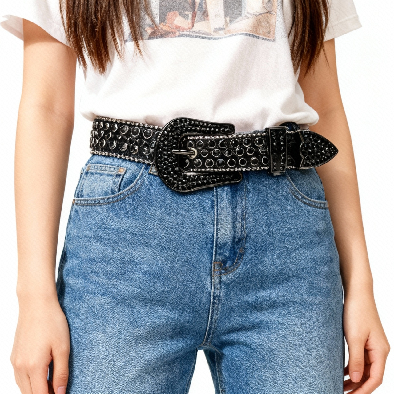 Men's All Black Rhinestone Belt