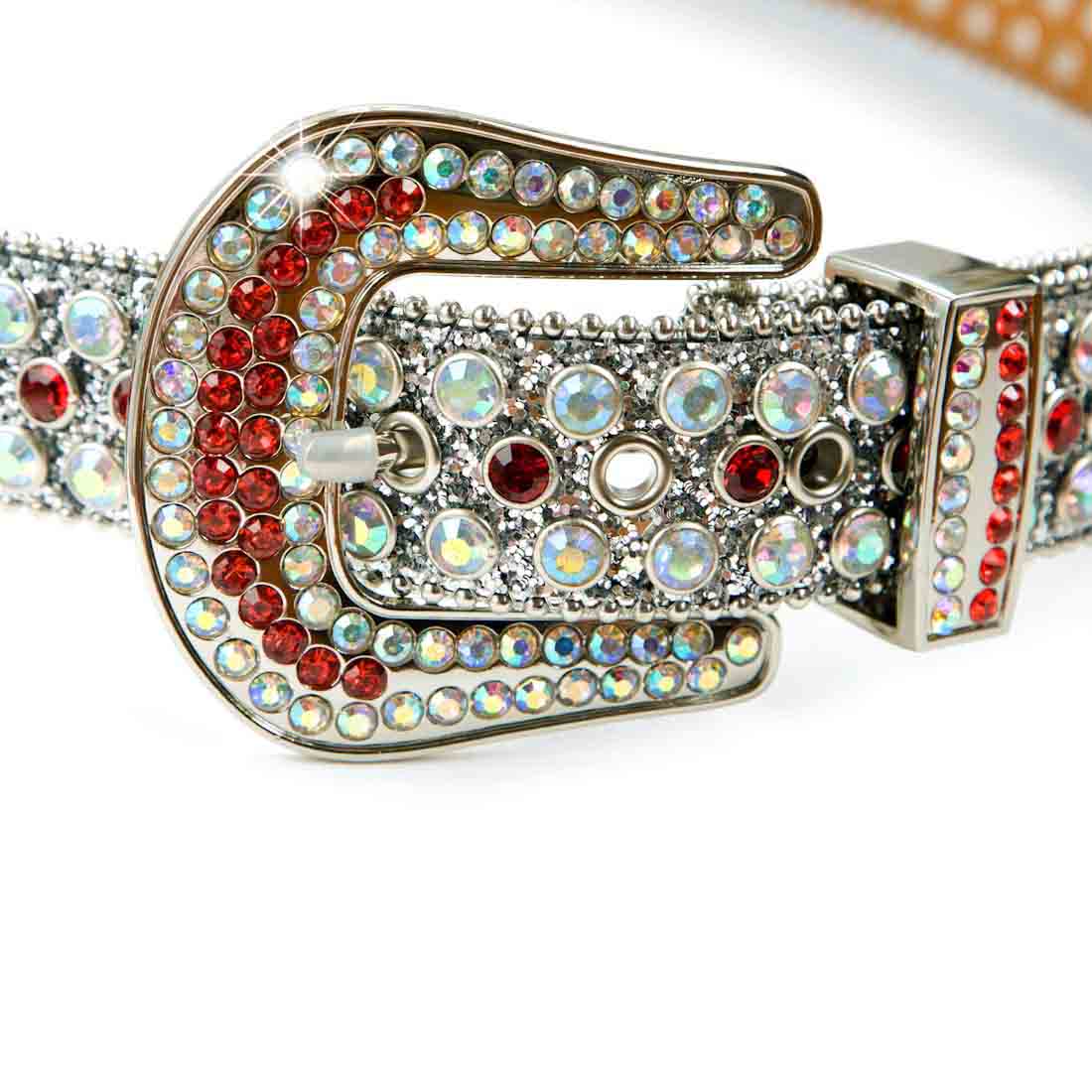 rhinestone belt silver and red with western buckle